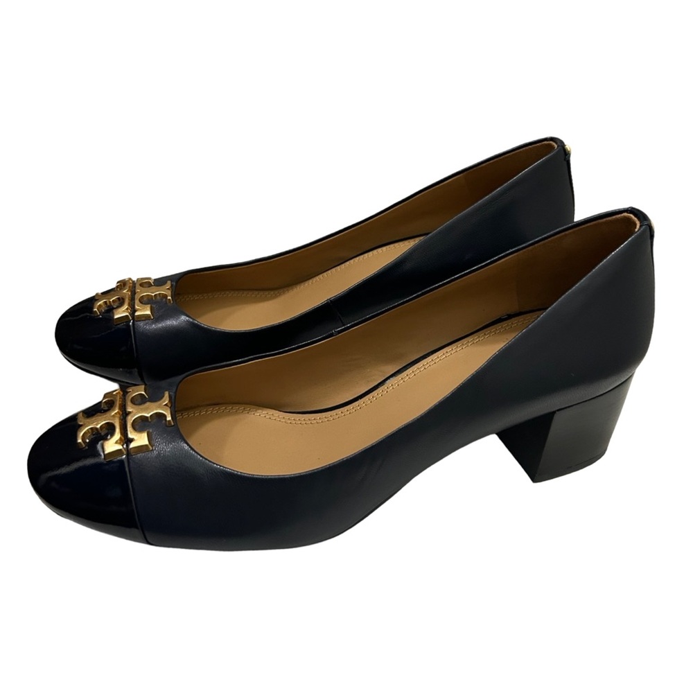 Tory Burch Black Everly Cap Toe Pumps in Dark Blue Woman’s 9.5